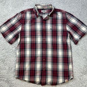 Carhartt Shirt Mens Medium Button Up Short Sleeve Relaxed Fit Plaid Front Pocket